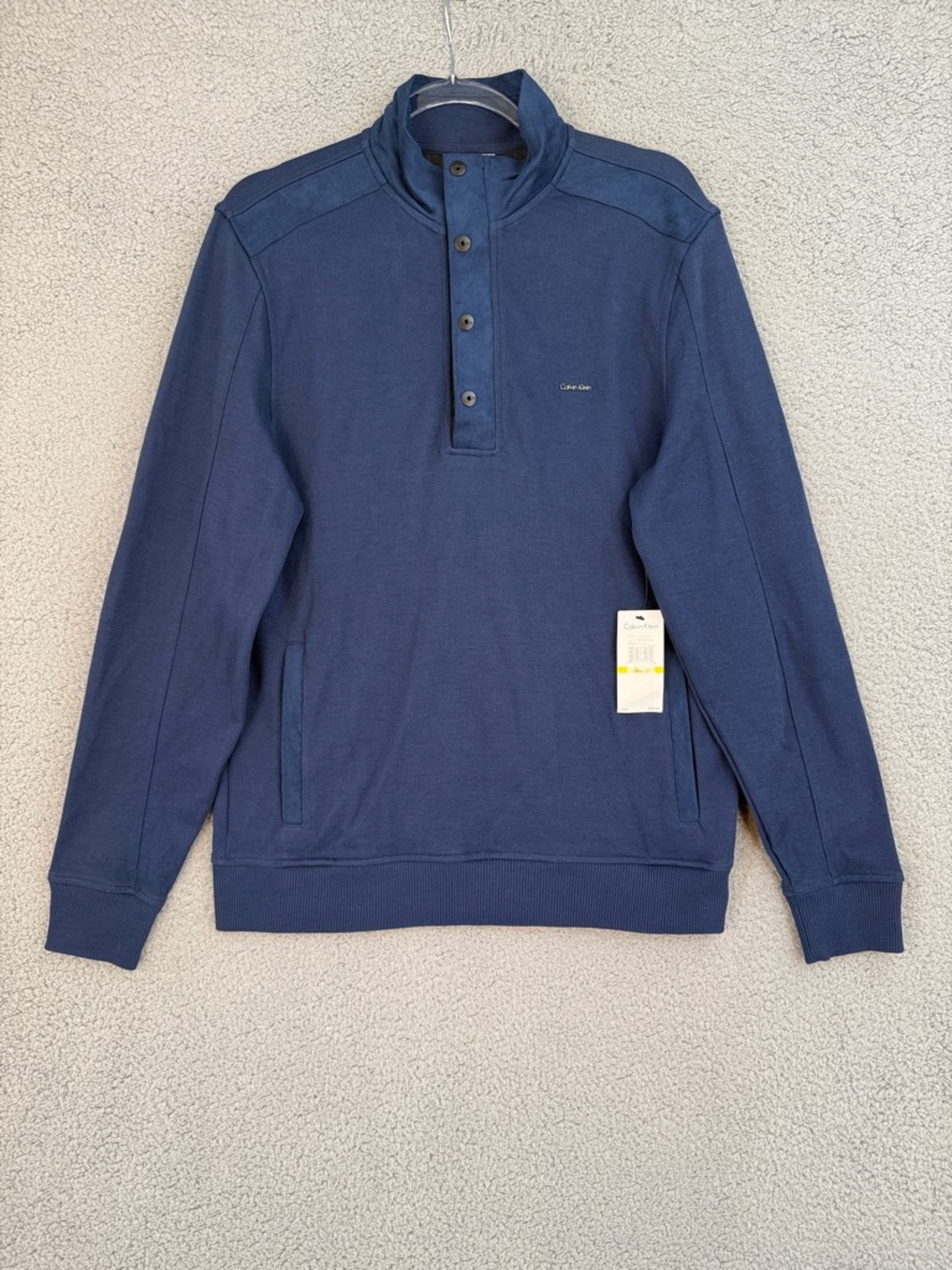 Calvin Klein Quarter Zip Men's Medium Dark Navy Button-Front Pullover Sweatshirt